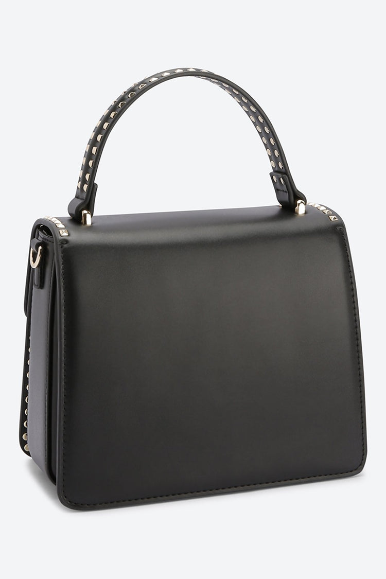 Front Flap Embellished Black Handbag