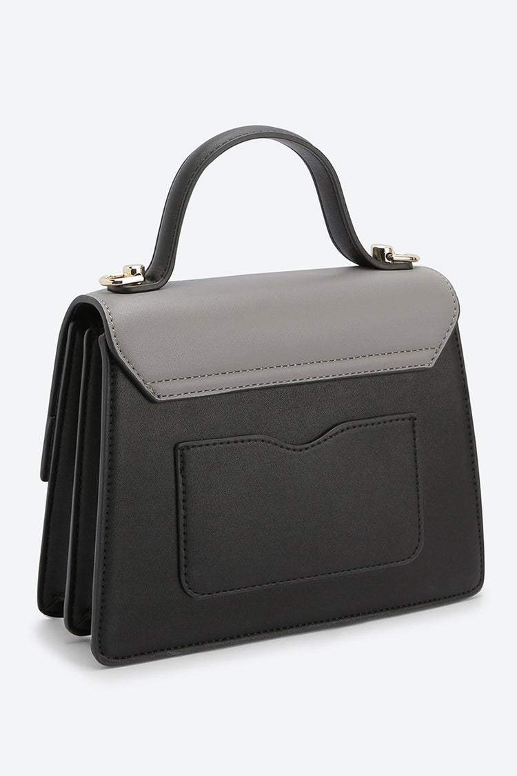 Front Flap Embellished Black Handbag