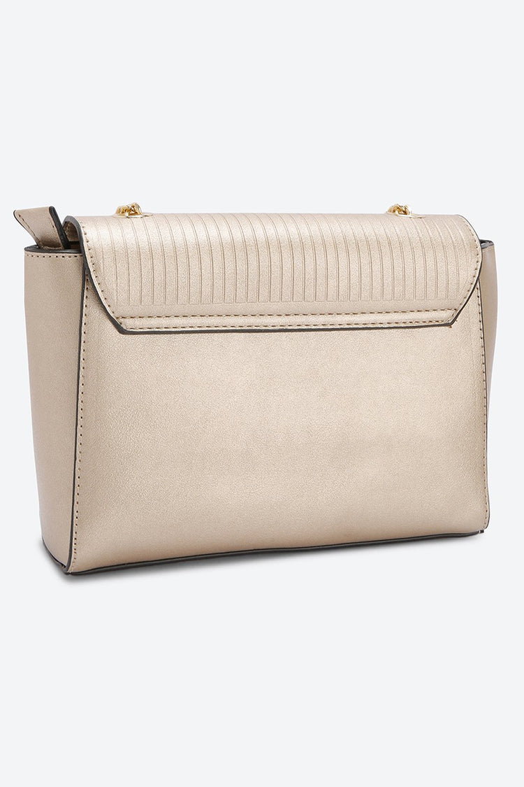 Front Flap Embellished Golden Messenger bag