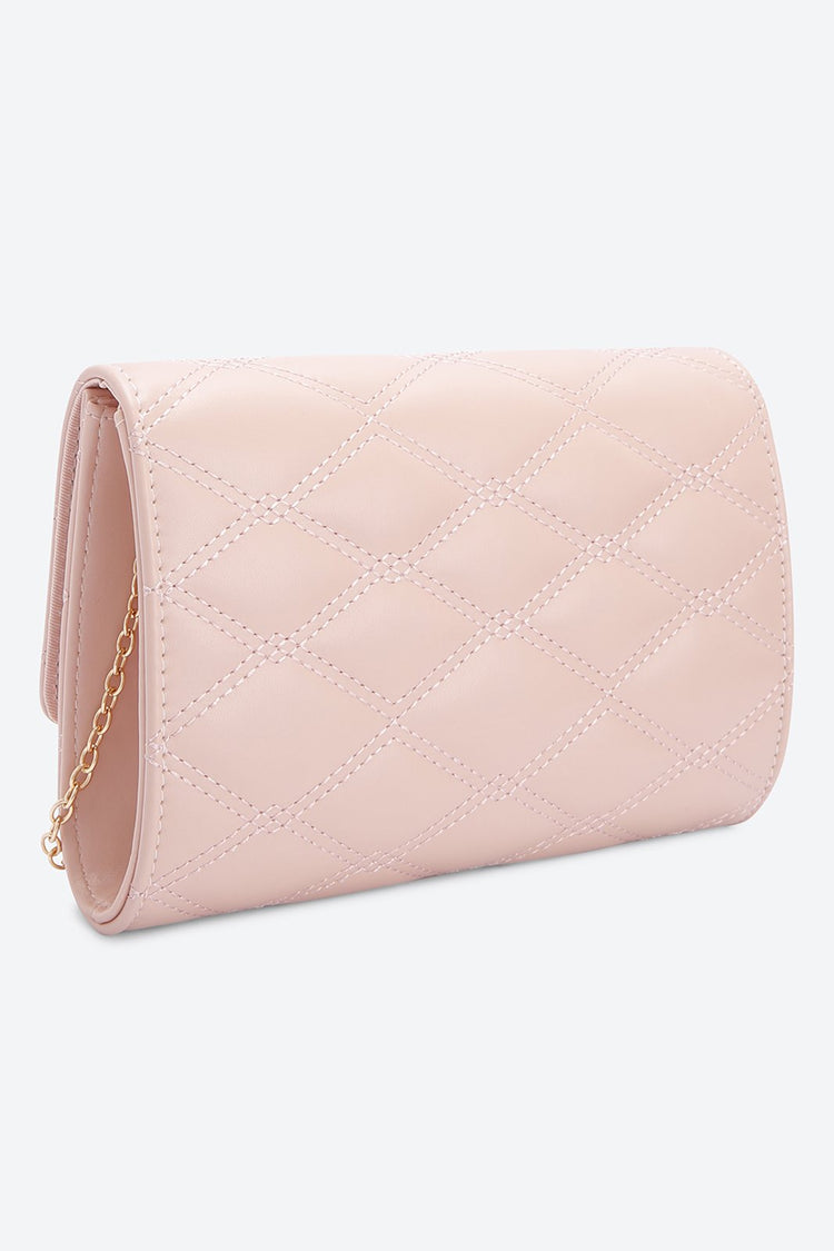 Front Flap Embellished Pink Clutch