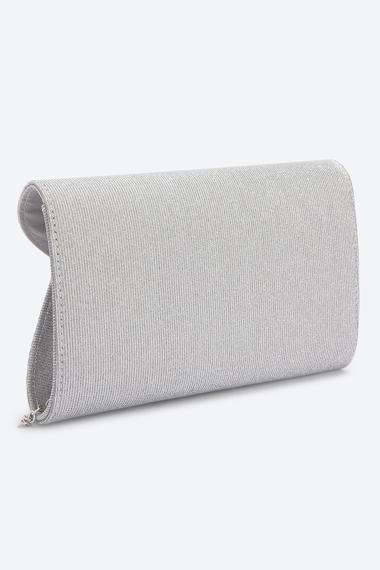 Front Flap Embellished Silver Clutch