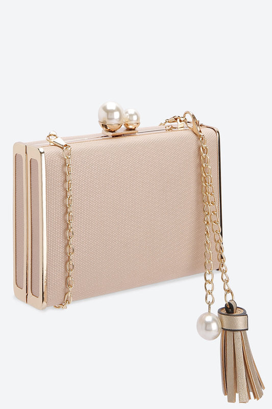 Chain Strap Embellished Golden Clutch