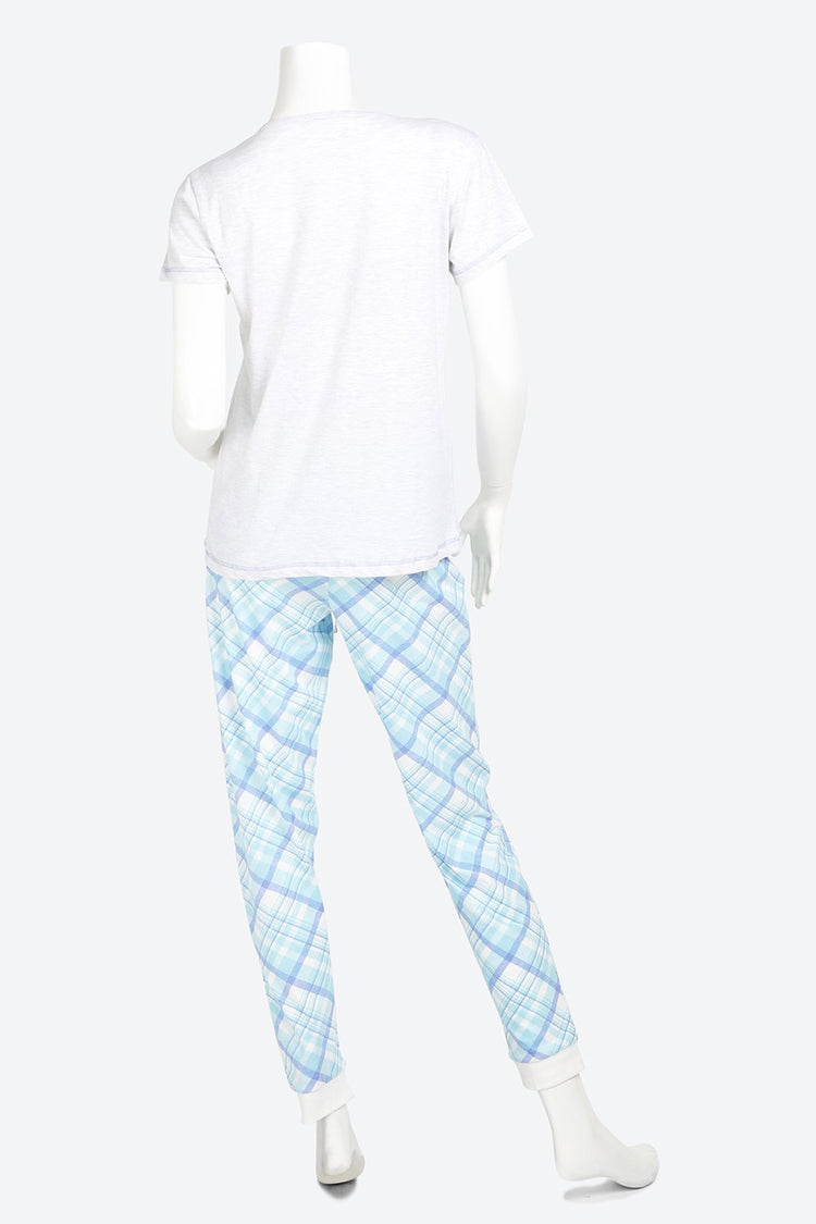 Short Sleeve Graphic Printed Blue Pyjama Set