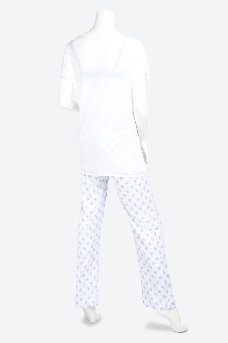 Short Sleeve Graphic Printed White Pyjama Set