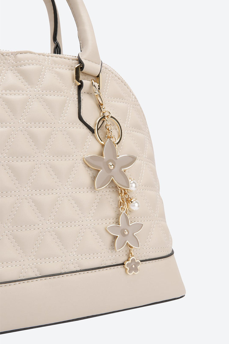 Dual Handle Solid Beige Handbag