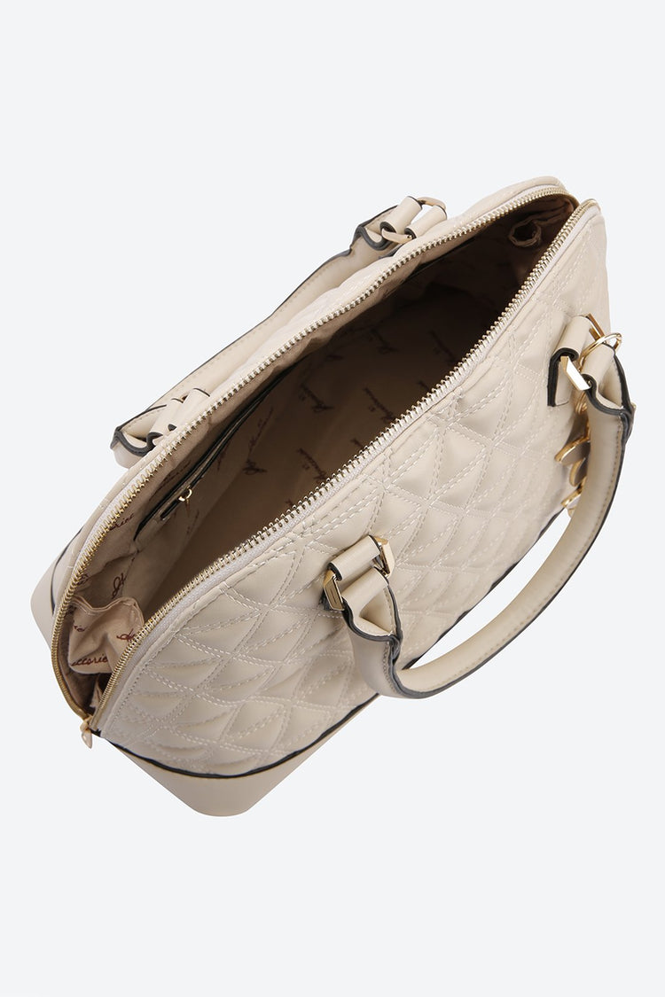 Dual Handle Solid Beige Handbag