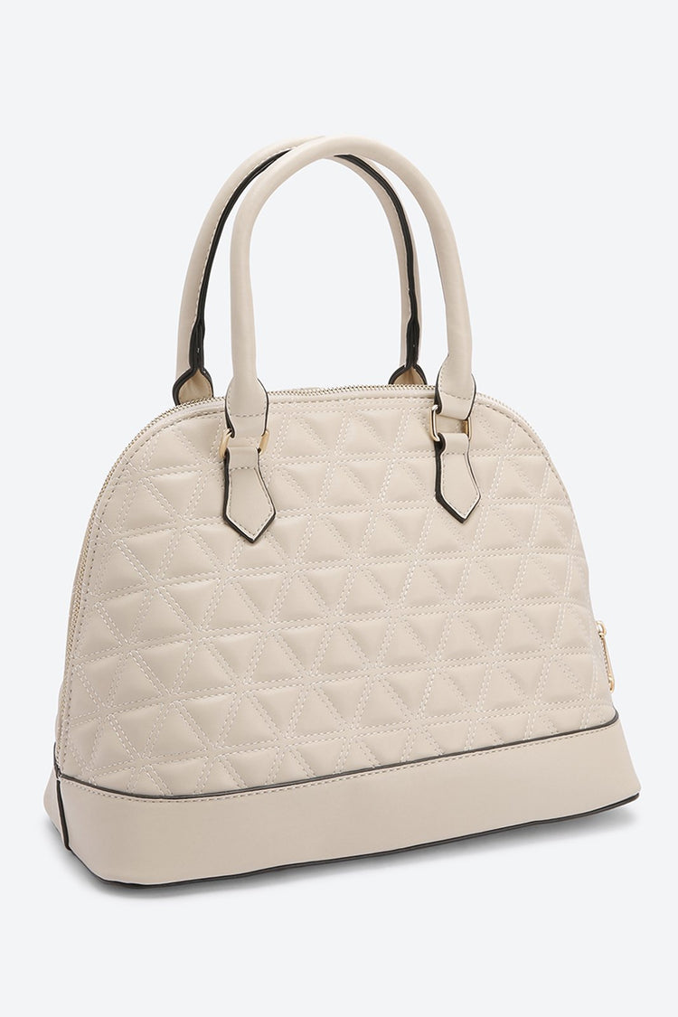 Dual Handle Solid Beige Handbag