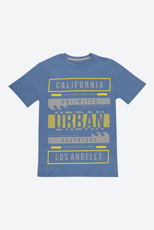 Short Sleeve Graphic Print Blue T-Shirt