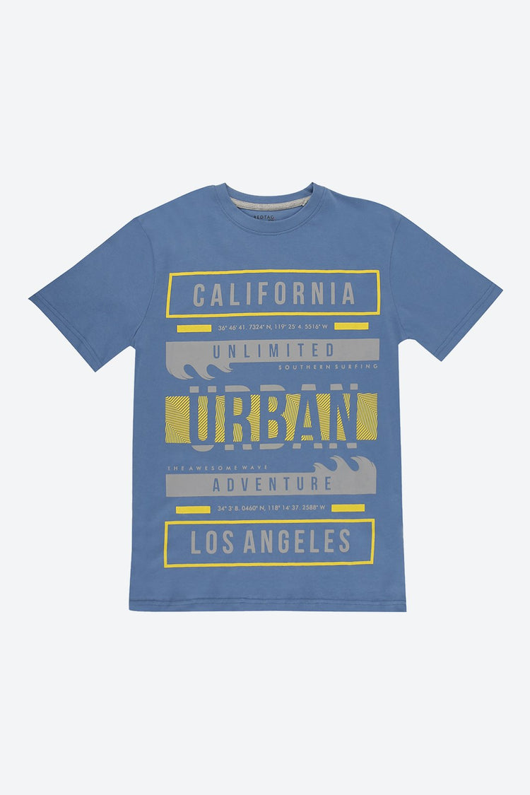 Short Sleeve Graphic Print Blue T-Shirt