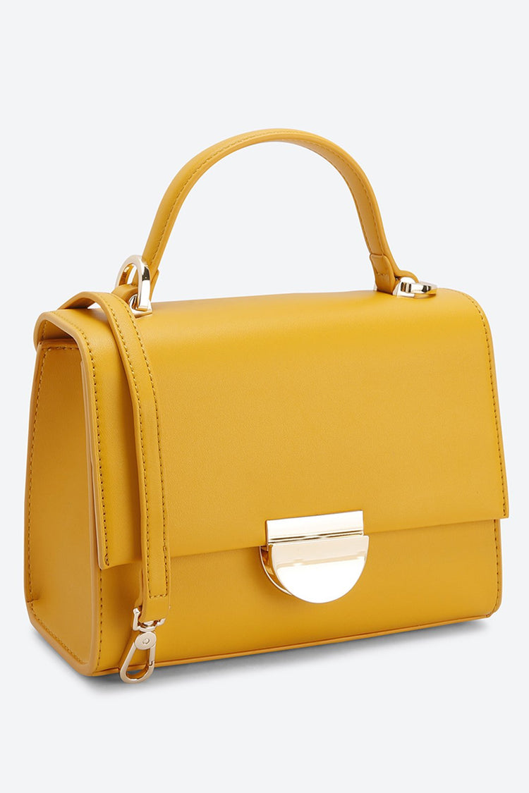 Front Flap Embellished Yellow Handbag