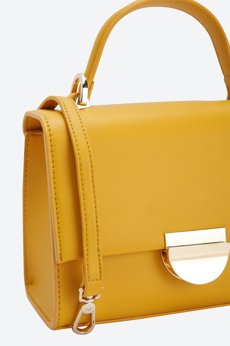 Front Flap Embellished Yellow Handbag