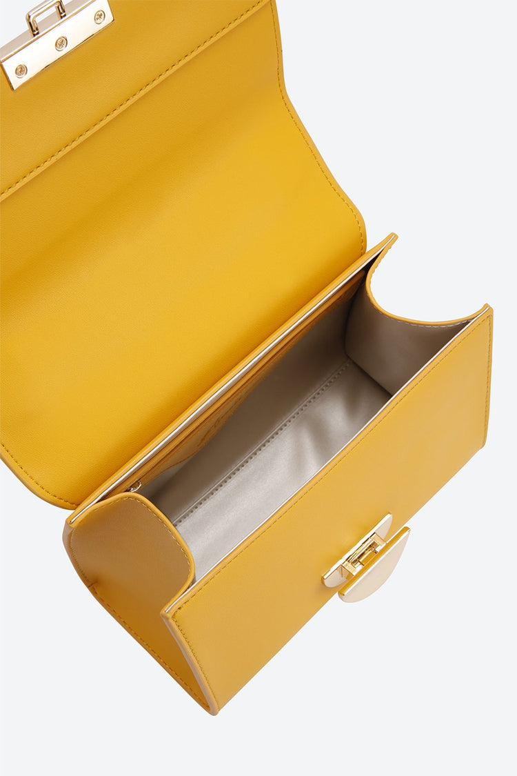 Front Flap Embellished Yellow Handbag