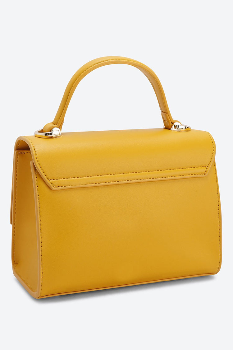 Front Flap Embellished Yellow Handbag