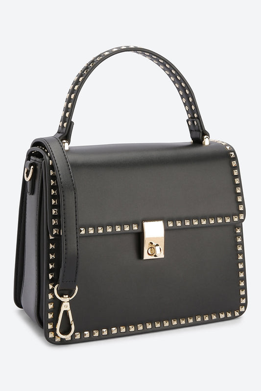 Front Flap Embellished Black Handbag