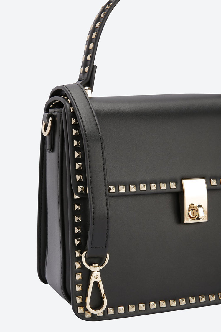 Front Flap Embellished Black Handbag