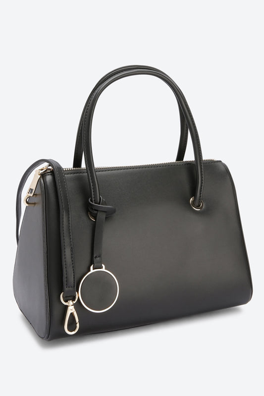 Dual Handle Embellished Black Handbag
