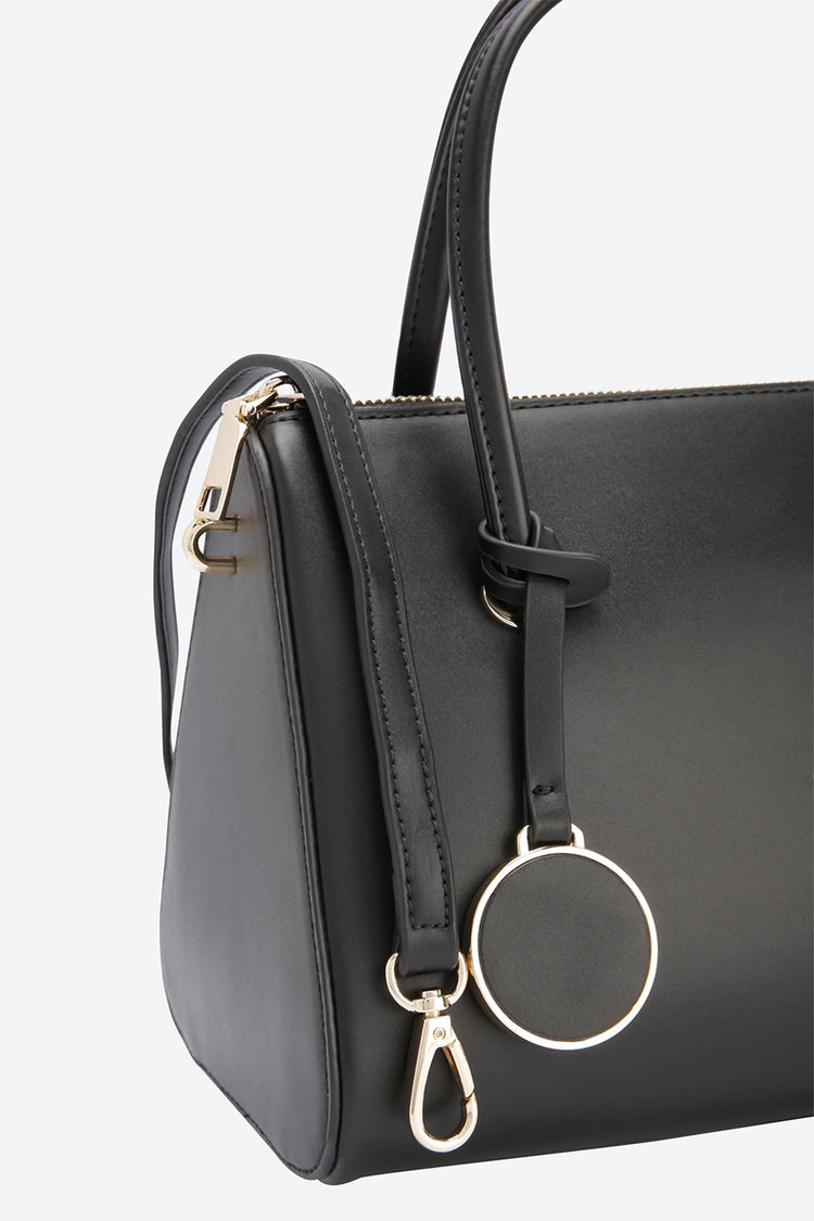 Dual Handle Embellished Black Handbag