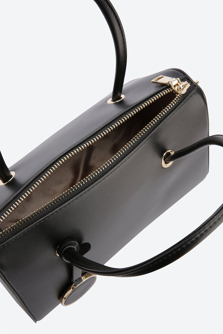 Dual Handle Embellished Black Handbag