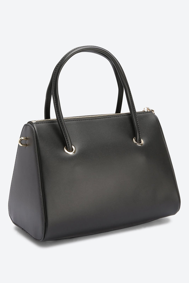 Dual Handle Embellished Black Handbag