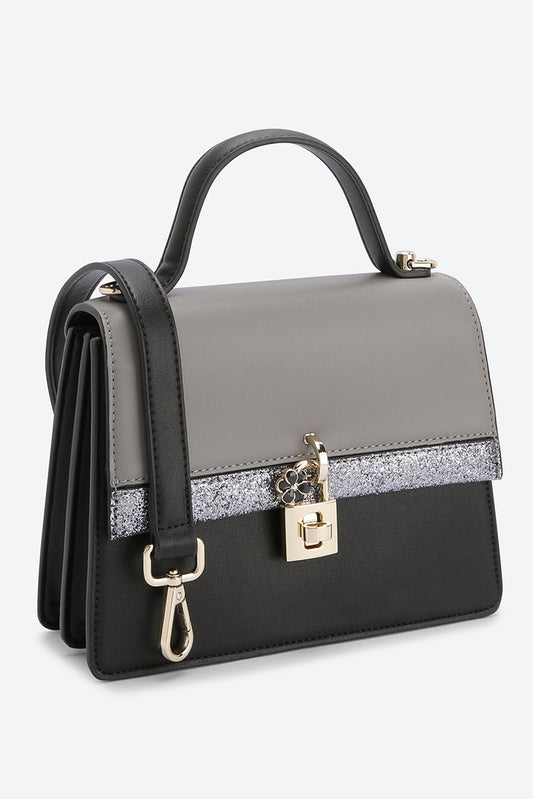 Front Flap Embellished Black Handbag