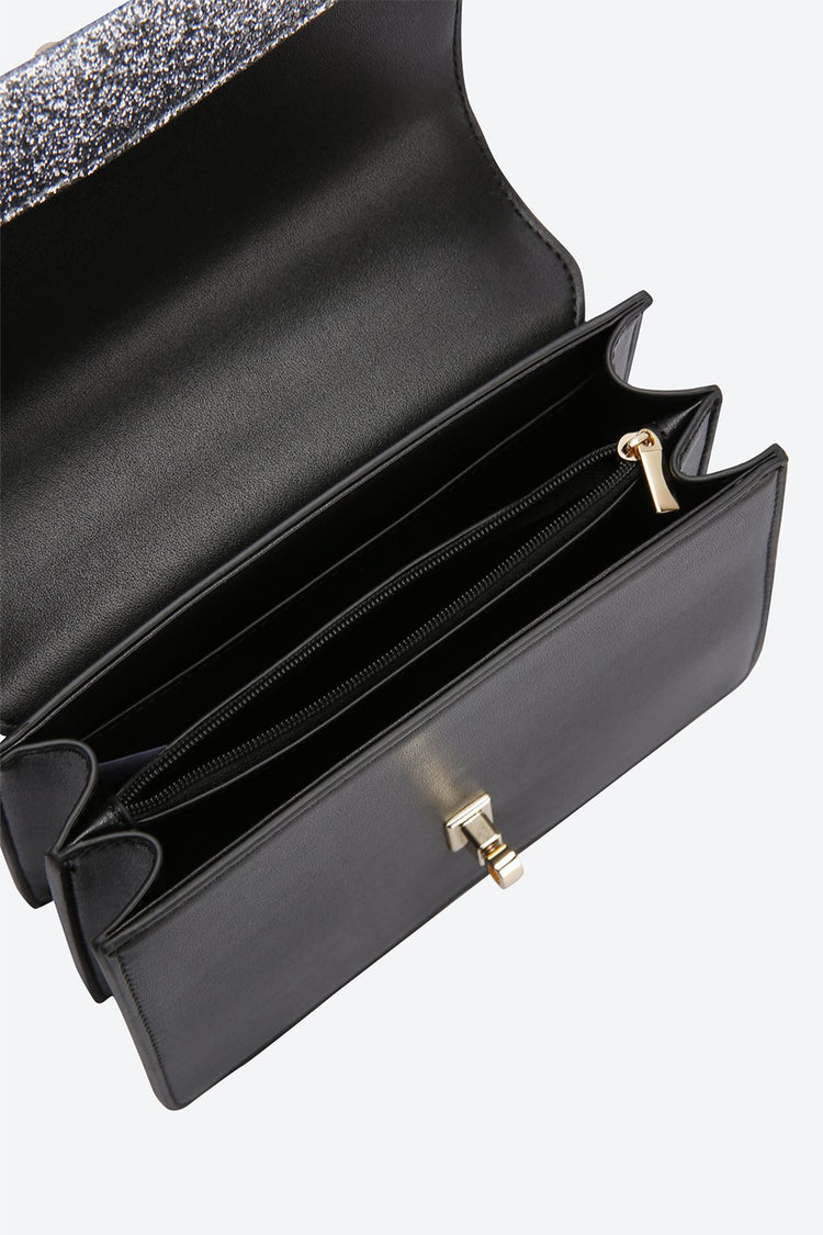 Front Flap Embellished Black Handbag