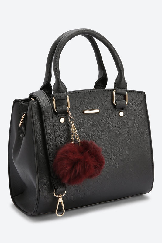 Dual Handle Embellished Black Handbag