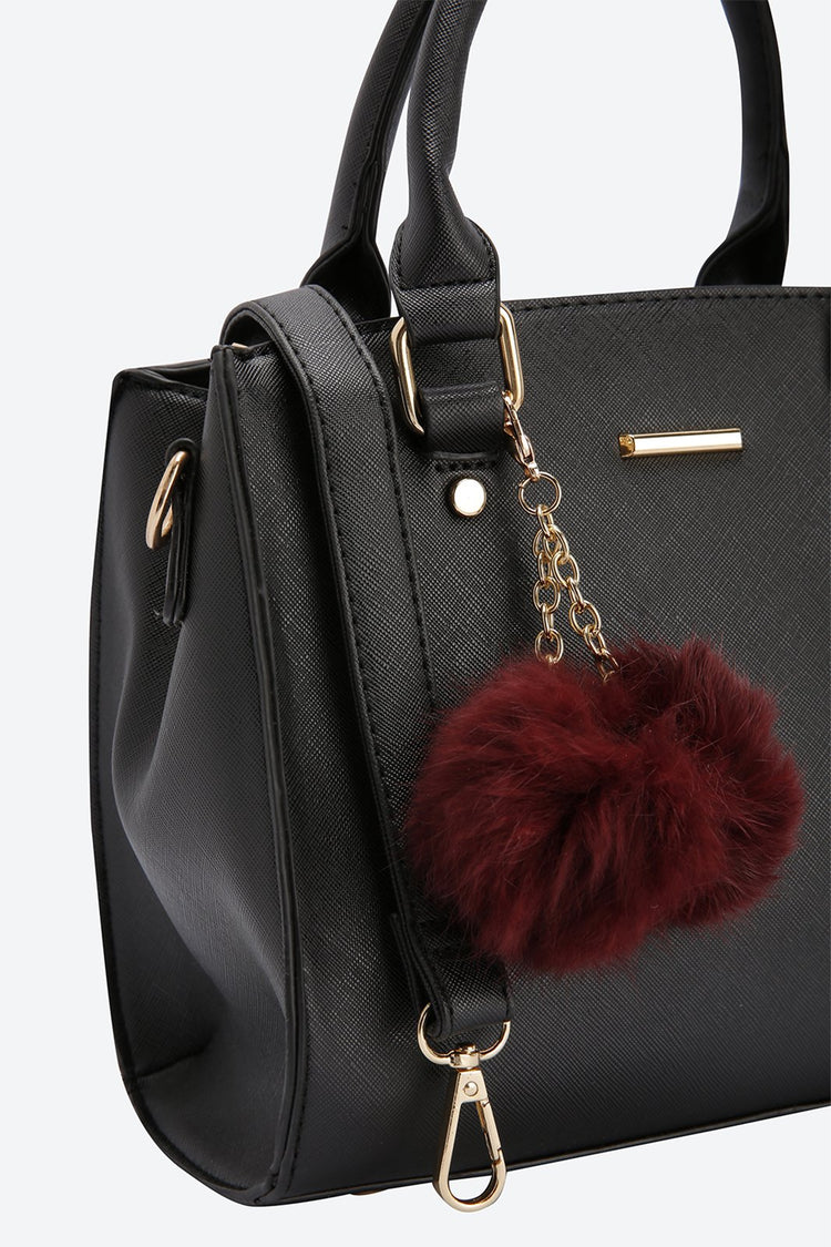 Dual Handle Embellished Black Handbag
