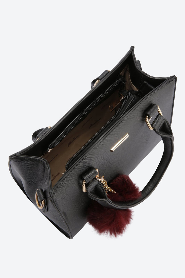 Dual Handle Embellished Black Handbag