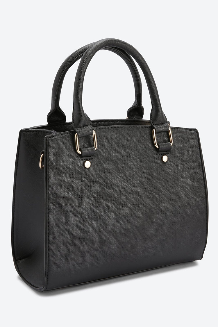 Dual Handle Embellished Black Handbag