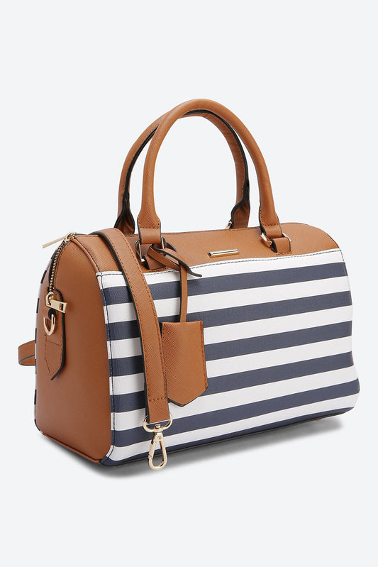 Dual Handle Striped Multicolor Handbag