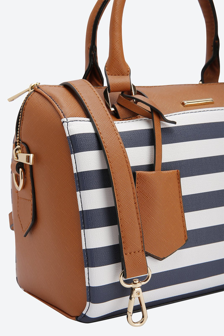 Dual Handle Striped Multicolor Handbag