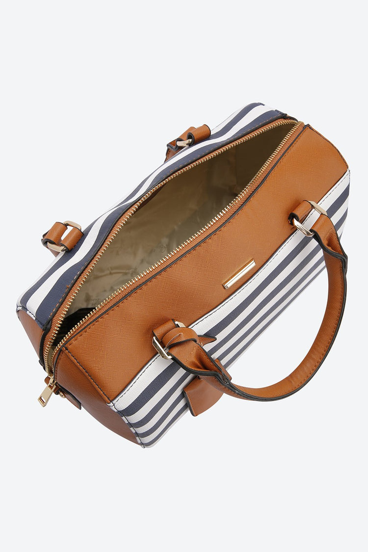 Dual Handle Striped Multicolor Handbag