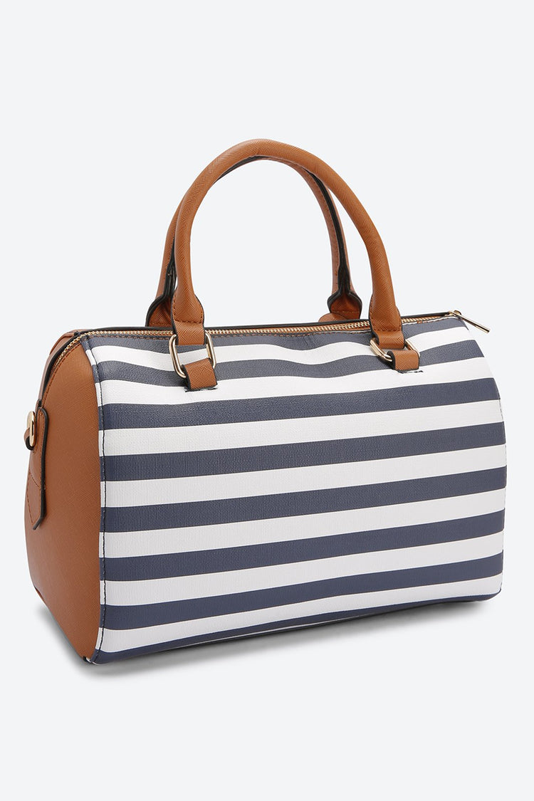 Dual Handle Striped Multicolor Handbag