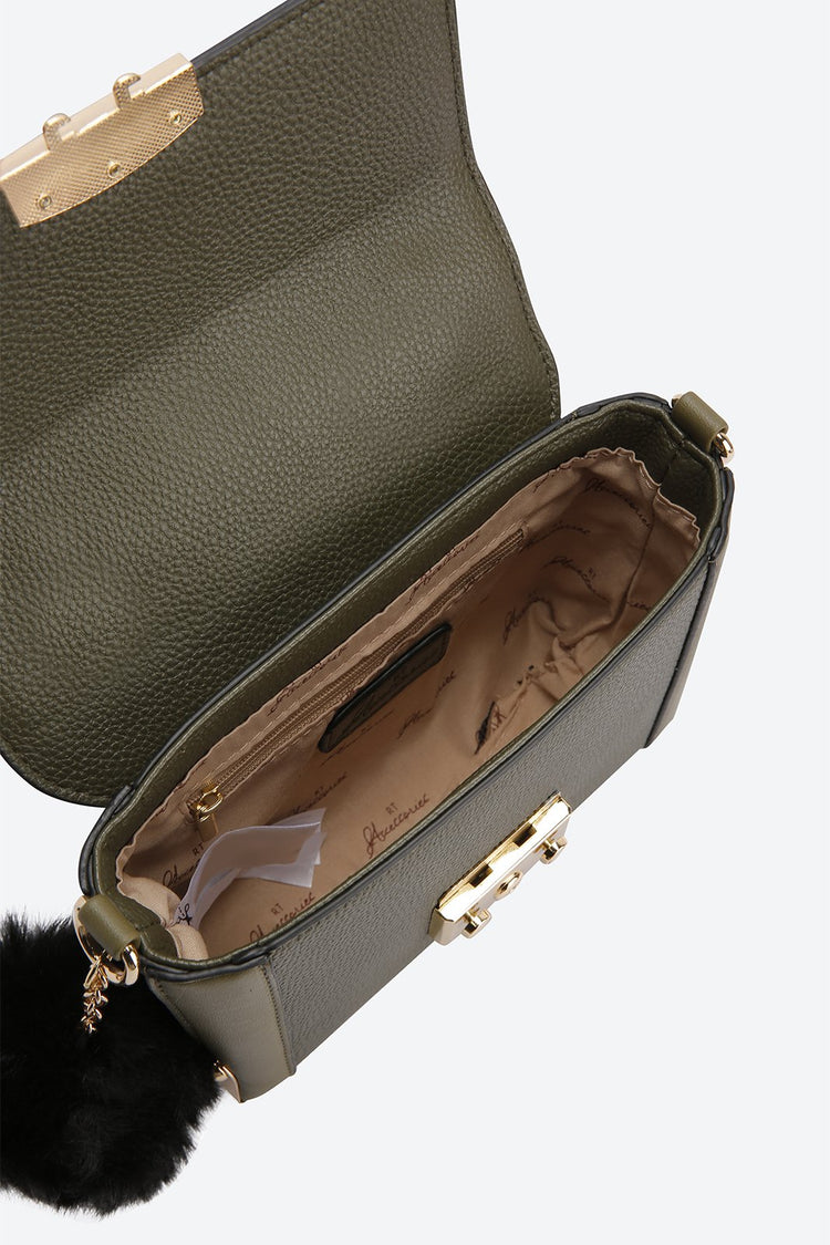 Front Flap Embellished Green Messenger bag