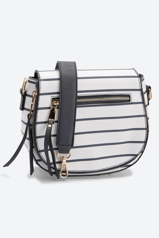 Front Flap Striped White Messenger bag