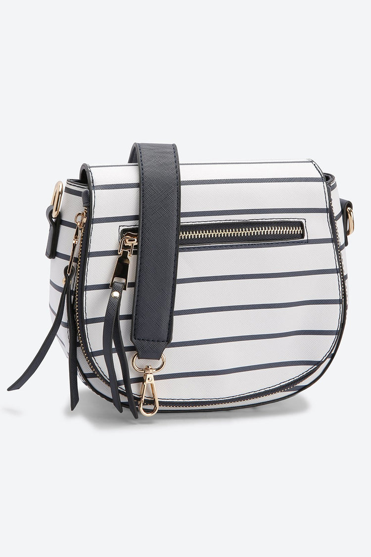 Front Flap Striped White Messenger bag