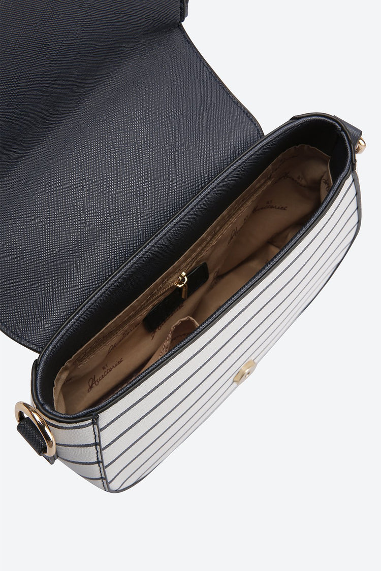 Front Flap Striped White Messenger bag