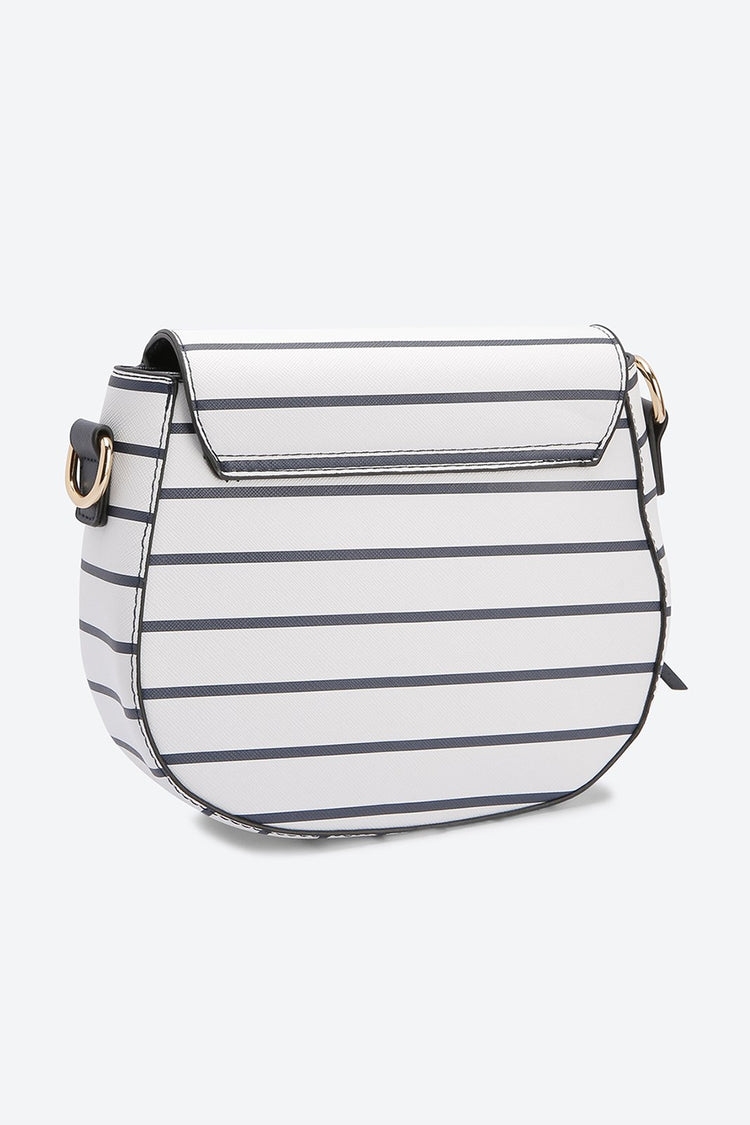 Front Flap Striped White Messenger bag