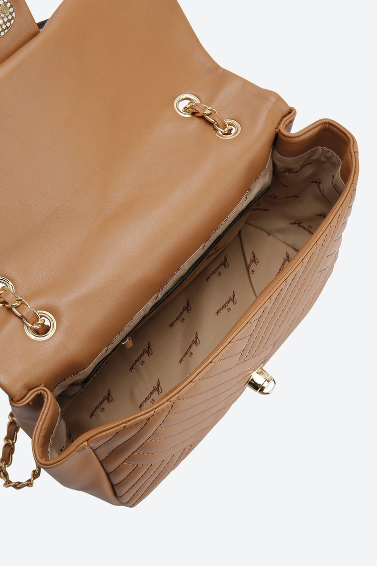 Front Flap Embellished Brown Messenger bag