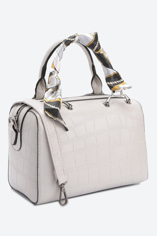 Dual Handle Embellished Grey Handbag