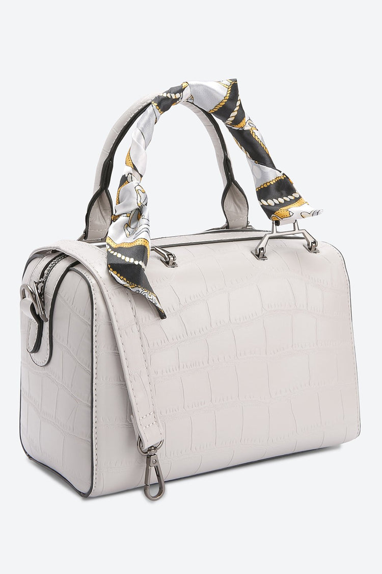 Dual Handle Embellished Grey Handbag