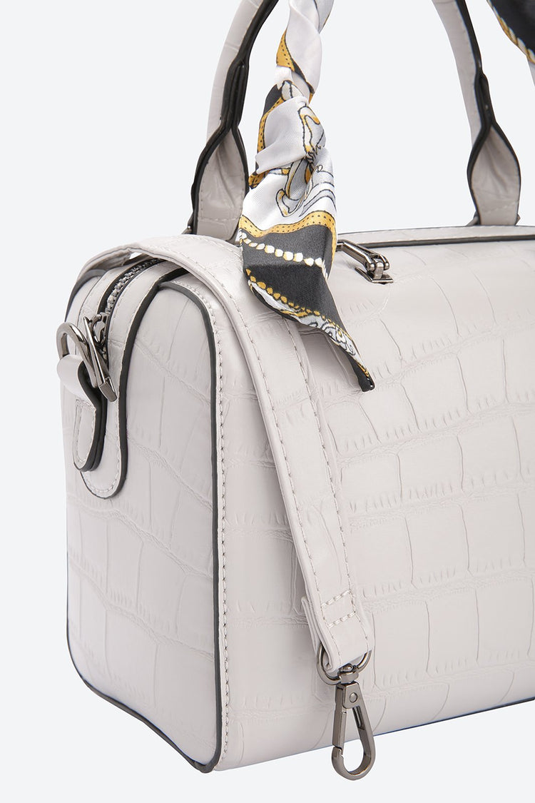 Dual Handle Embellished Grey Handbag