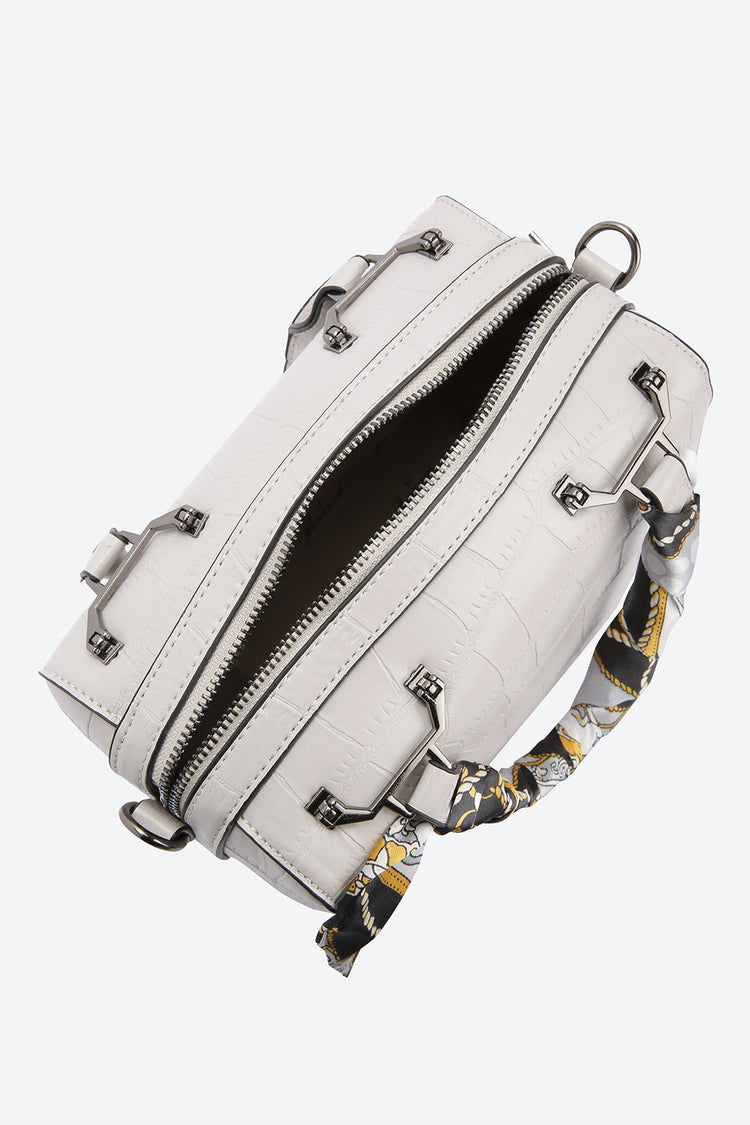 Dual Handle Embellished Grey Handbag