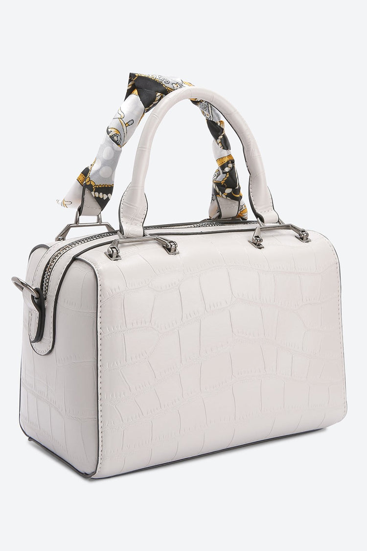 Dual Handle Embellished Grey Handbag