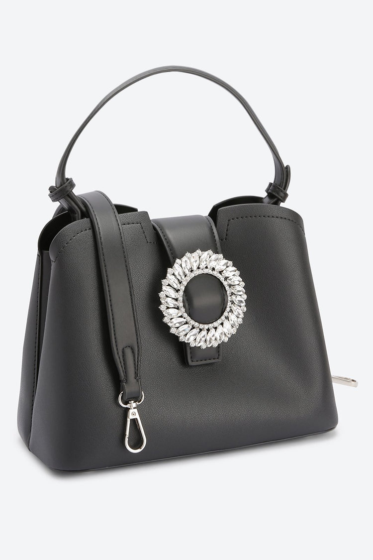 Dual Handle Embellished Black Handbag