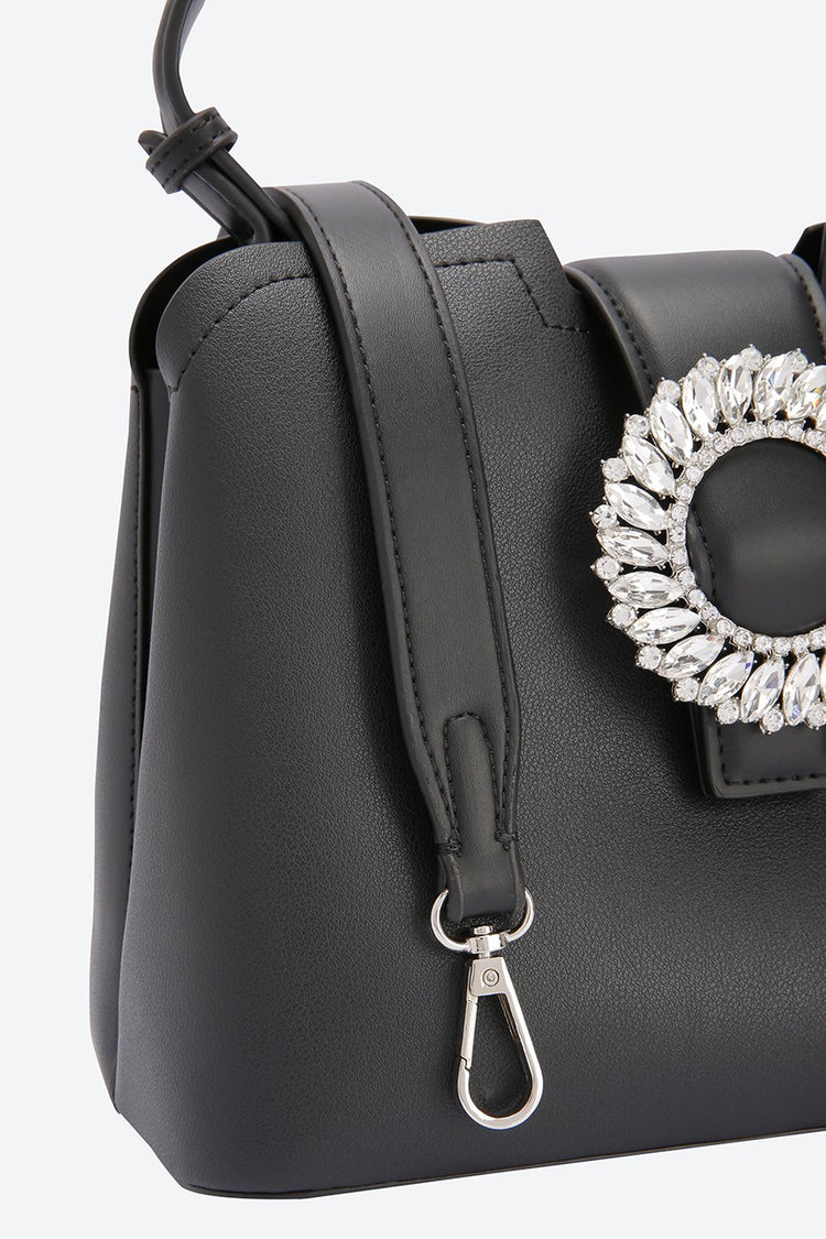 Dual Handle Embellished Black Handbag