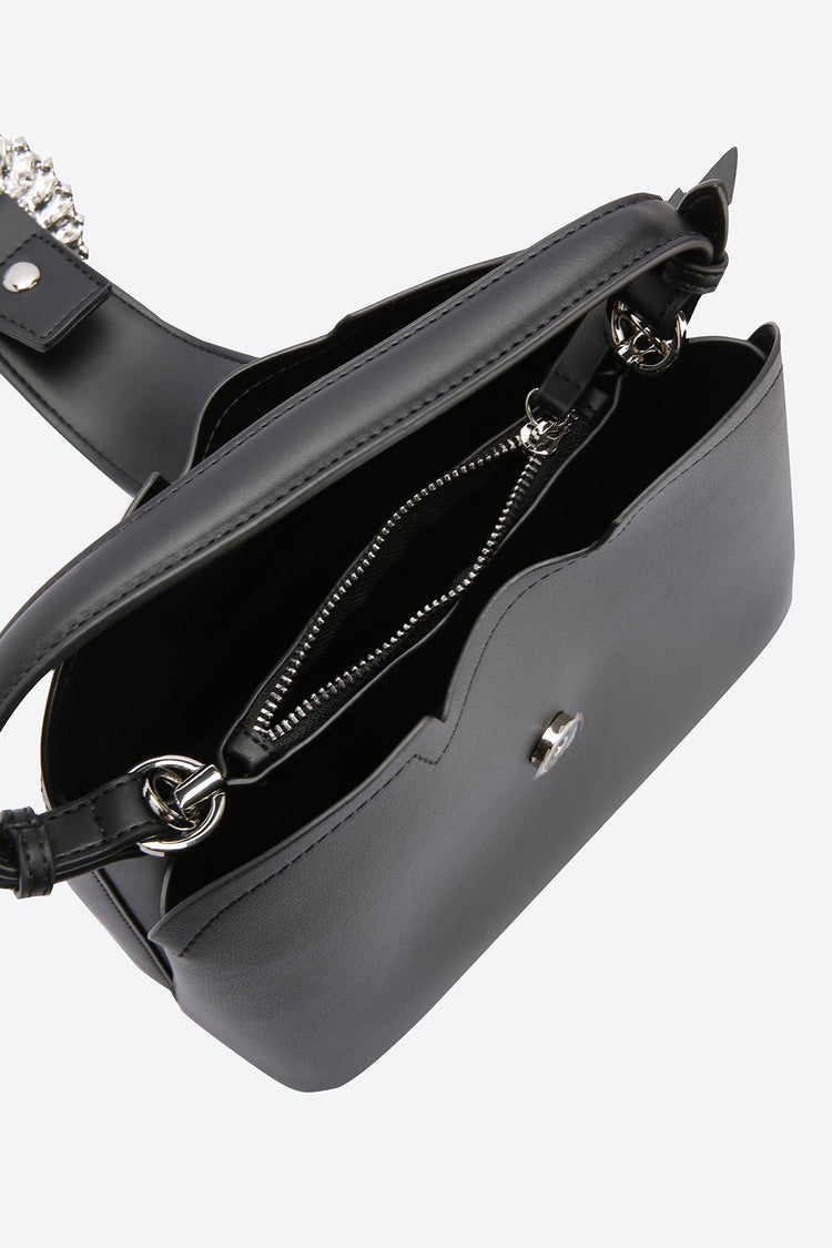 Dual Handle Embellished Black Handbag
