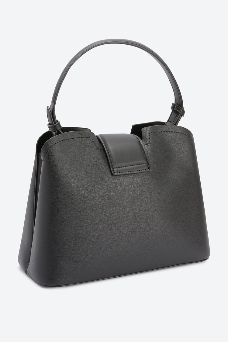 Dual Handle Embellished Black Handbag