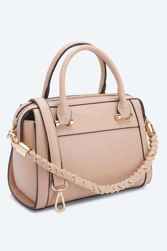 Dual Handle Embellished Pink Handbag