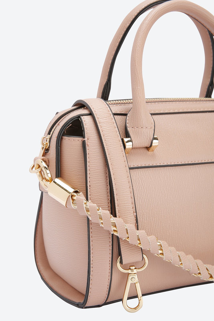Dual Handle Embellished Pink Handbag